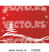 Vector of a Snow Flocked Tree in the Winter, Red Tones by Rasmussen Images