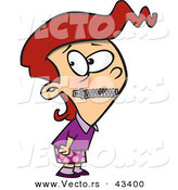 Vector of a Speachless Cartoon Girl with Her Mouth Zipped Shut by Toonaday