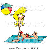 Vector of a Startled Cartoon Girl Getting Hit by a Beach Ball While Laying on a Towel Sun Bathing by Toonaday
