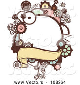Vector of a Steampunk Frame with Gears and a Blank Banner by BNP Design Studio
