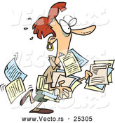 Vector of a Stressed Cartoon Businesswoman Trying to Carry Lots of Office Documents by Toonaday