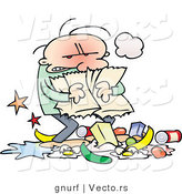 Vector of a Stressed Cartoon Man Carrying a Ripped Grocery Bag While the Food Falls out the Bottom by Gnurf