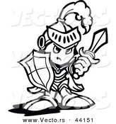 Vector of a Strong Cartoon Knight Holding up a Shield and a Sword - Coloring Page Outline Version by Chromaco