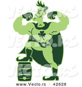 Vector of a Strong Super Hero Cartoon Man Powered by Lucky Clover Beer Keg by Zooco
