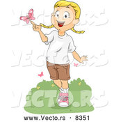 Vector of a Summer Girl Playing with a Pink Butterfly by BNP Design Studio
