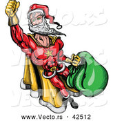 Vector of a Super Cartoon Santa Flying with Bag Full of Presents by Zooco
