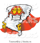 Vector of a Super Cartoon Tornado Wearing a Red Cape and Mask by Mascot Junction