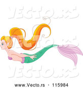 Vector of a Swimming Cartoon Red Haired Mermaid by Pushkin