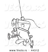 Vector of a Talented Cartoon Man Swinging Upside down While Playing Horn - Coloring Page Outline by Toonaday