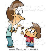 Vector of a Thoughtful Cartoon Boy Giving Mom a Flower by Toonaday