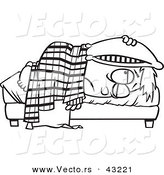 Vector of a Tired Cartoon Boy Lying in Bed with a Pillow over His Head - Coloring Page Outline by Toonaday
