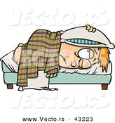 Vector of a Tired Cartoon Boy Miserably Resting in Bed with a Pillow ...