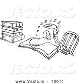 Vector of a Tired Cartoon Man Sleeping over His School Book - Coloring Page Outline Version by Toonaday