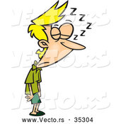Vector of a Tired Cartoon Woman Sleeping While Standing by Toonaday