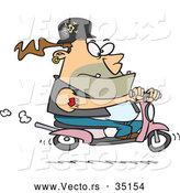 Vector of a Tough Cartoon Biker Man Riding a Pink Scooter by Toonaday