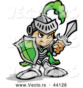 Vector of a Tough Cartoon Green Knight Armed with a Sword and Protective Shield by Chromaco
