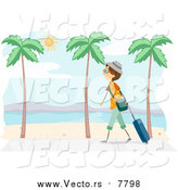 Vector of a Traveling Boy Walking on a Beach with Palm Trees by BNP Design Studio