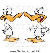 Vector of a Two Cartoon White Ducks Quacking at Each Other During a Conversation by Toonaday