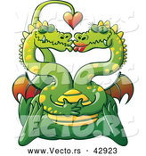 Vector of a Two Headed Cartoon Dragon in Love with Itself by Zooco
