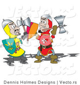 Vector of a Two Knights Fighting Each Other with Axes by Dennis Holmes Designs