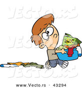 Vector of a Unhappy Cartoon Boy Carrying Laundry Basket Full of Clothes with a Box of Detergent by Toonaday