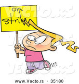 Vector of a Upset Cartoon Girl Walking Around with an 'On Strike' Sign by Toonaday