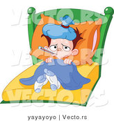 Vector of a Very Sick Boy with a Fever Laying in Bed by Yayayoyo