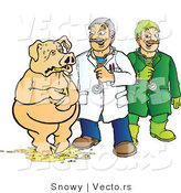 Vector of a Veterinarian and Doctor Looking over Sick Pig Puking by Snowy