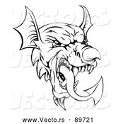 Vector of a Warrior Welsh Dragon Mascot Head - Black and White by AtStockIllustration