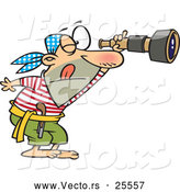 Vector of a Watchful Cartoon Pirate Looking Through a Spyglass Telescope by Toonaday