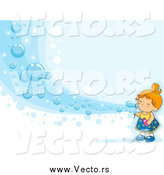 Vector of a White Girl Blowing a Wave of Bubbles on Blue by BNP Design Studio