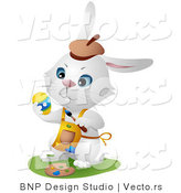 Vector of a White Hare Painting Easter Eggs by BNP Design Studio