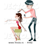 Vector of a White Male Beautician Styling a Woman's Hair by BNP Design Studio