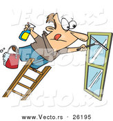 Vector of a White Male Window Cleaner Leaning Far over a Ladder by Toonaday