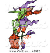 Vector of a Wicked Cartoon Witch Dancing with Her Broom by Zooco