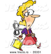 Vector of a Wind up Cartoon Woman Shopping Around While on Auto Pilot by Toonaday