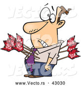 Vector of a Worried Cartoon Man Struck with Deadly Tax Arrows to His Back and Chest by Toonaday