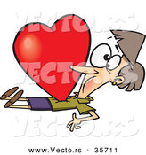 Vector of a Worried Woman Crushed by a Big Love Heart by Toonaday