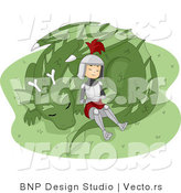 Vector of a Young Cartoon Knight Sleeping on His Dragon by BNP Design Studio