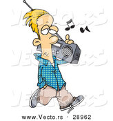 Vector of a Young Man Listening to an Old Boom Box While Walking - Cartoon Style by Toonaday