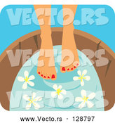 Vector of a Young Woman Soaking Her Feet in a Tub with Flowers by Monica