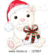Vector of Adorable Baby Polar Bear Wearing a Santa Hat and Holding a Christmas Gift by Pushkin