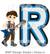 Vector of Alphabet Letter R with a Rock Star Boy by BNP Design Studio