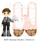 Vector of Alphabet Letter W with a Waiter Boy by BNP Design Studio