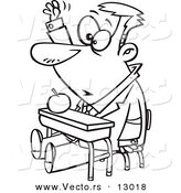 Vector of an Adult Cartoon Male Student Raising His Hand in Class - Coloring Page Outline Version by Toonaday