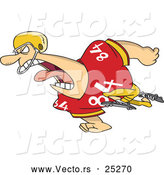 Vector of an Aggressive Cartoon Football Player Charging Forward While Yelling by Toonaday
