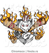 Vector of an Aggressive Home Plate Eating Flaming Baseball Bats and Ball by Chromaco