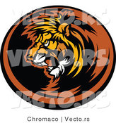 Vector of an Aggressive Lion Mascot Roaring Within Circle Icon by Chromaco