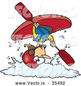 Vector of an Airborne Cartoon Female Kayaker Flipping Above White Water Waves by Toonaday