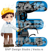 Vector of an Alphabet Letter E with an Electrician Boy by BNP Design Studio